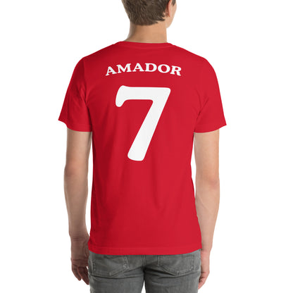 hombre con camiseta los leones de montepinar amador mariscos recio la que se avecina trasera en color rojo