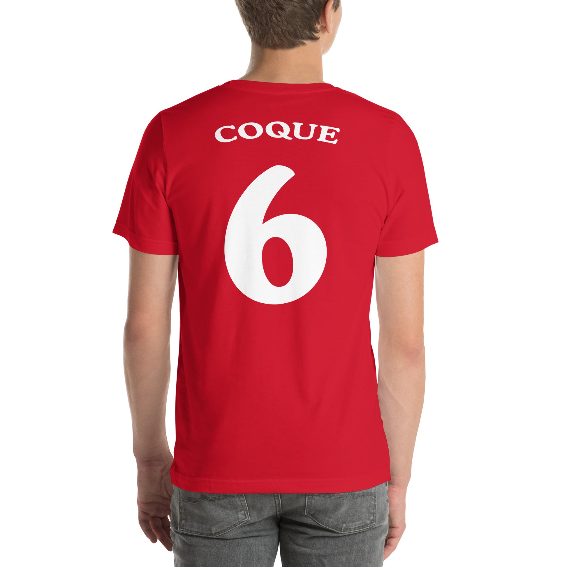 hombre con camiseta los leones de montepinar coque mariscos recio la que se avecina trasera en color rojo