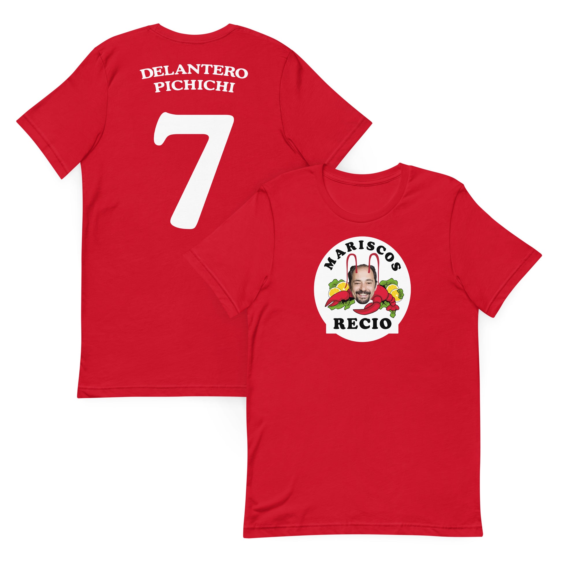 camiseta los leones de montepinar delantero pichichi mariscos recio la que se avecina en color rojo