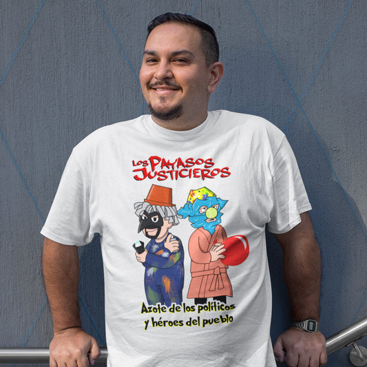 hombre con camiseta los payasos justicieros antonio recio coque la que se avecina en color blanco