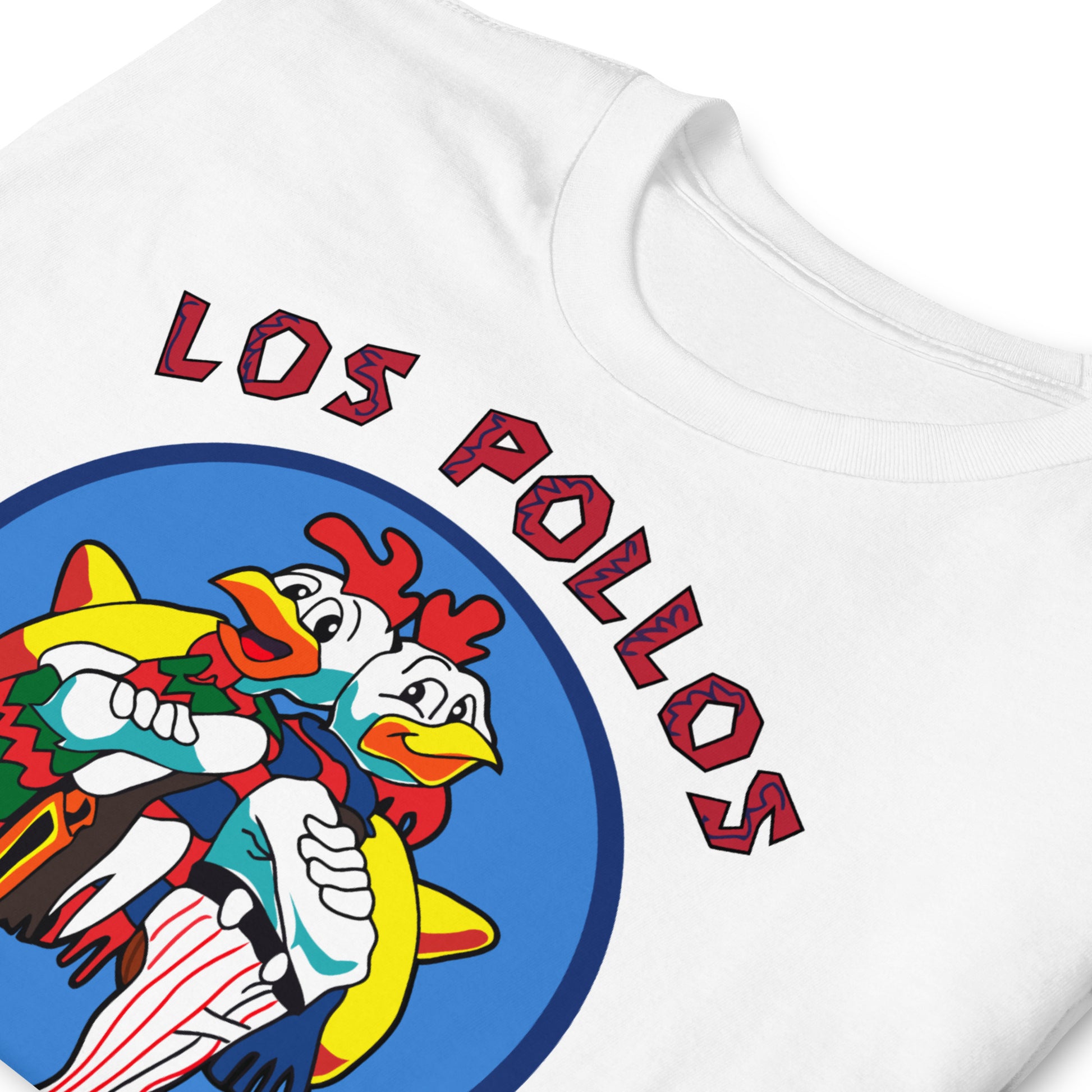 detalle de camiseta los pollos hermanos blanca