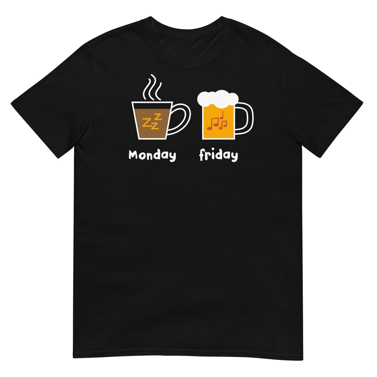 camiseta lunes cafe viernes cerveza en color negro