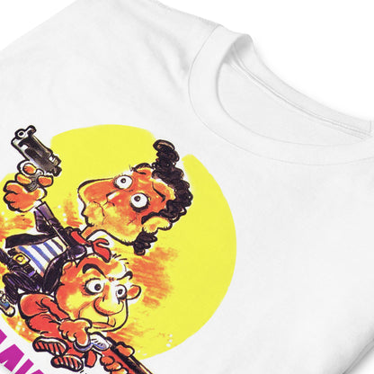 Detalle de camiseta blanca de Makinavaja El último choriso
