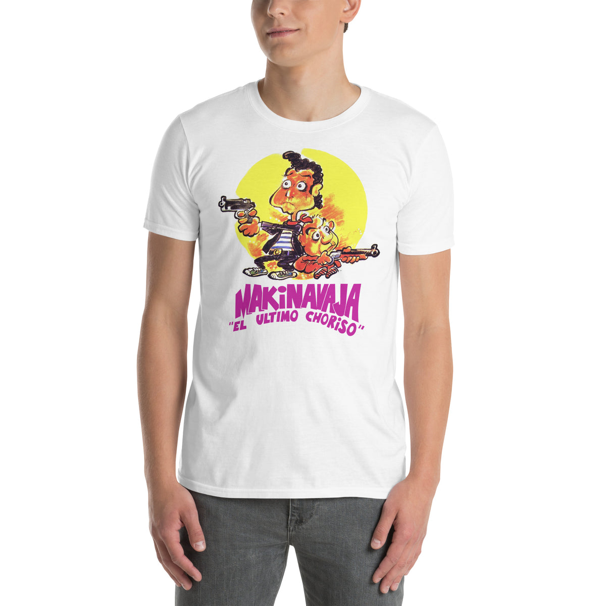 Hombre con camiseta blanca de Makinavaja El último choriso