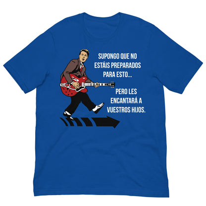 camiseta marty mcfly guitarra chuck berry regreso al futuro en color azul royal