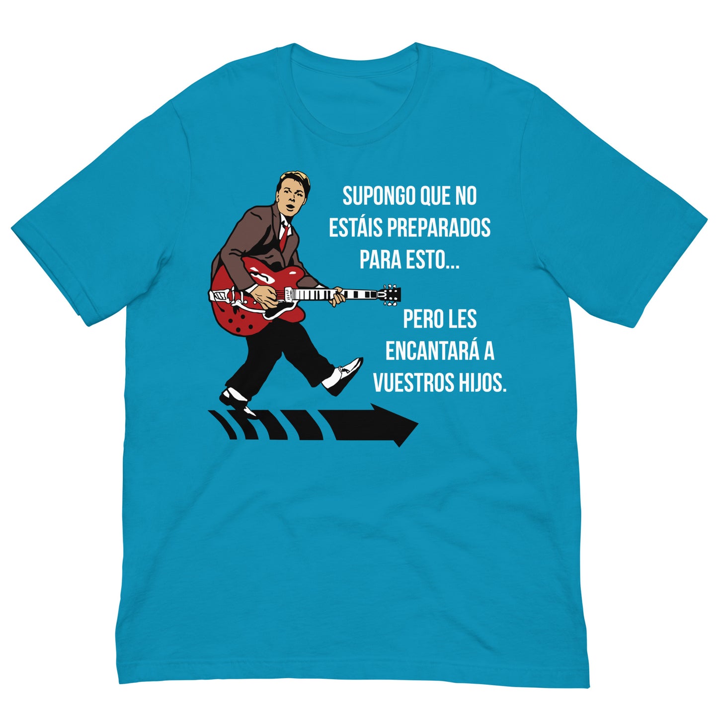 camiseta marty mcfly guitarra chuck berry regreso al futuro en color azul