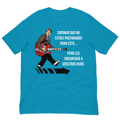 camiseta marty mcfly guitarra chuck berry regreso al futuro en color azul