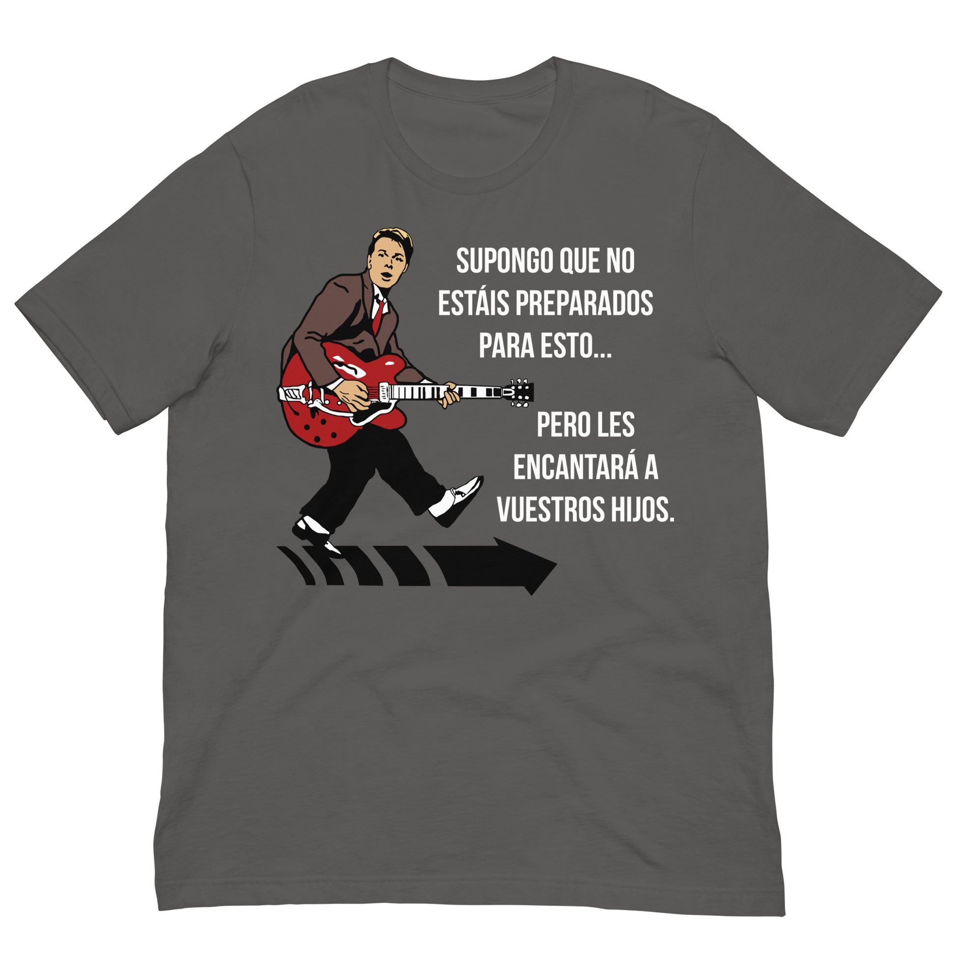 camiseta marty mcfly guitarra chuck berry regreso al futuro en color gris