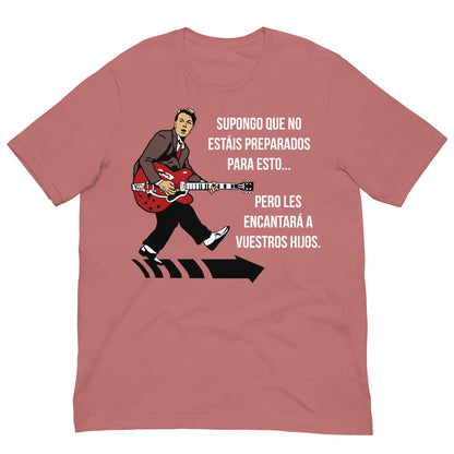 camiseta marty mcfly guitarra chuck berry regreso al futuro en color malva