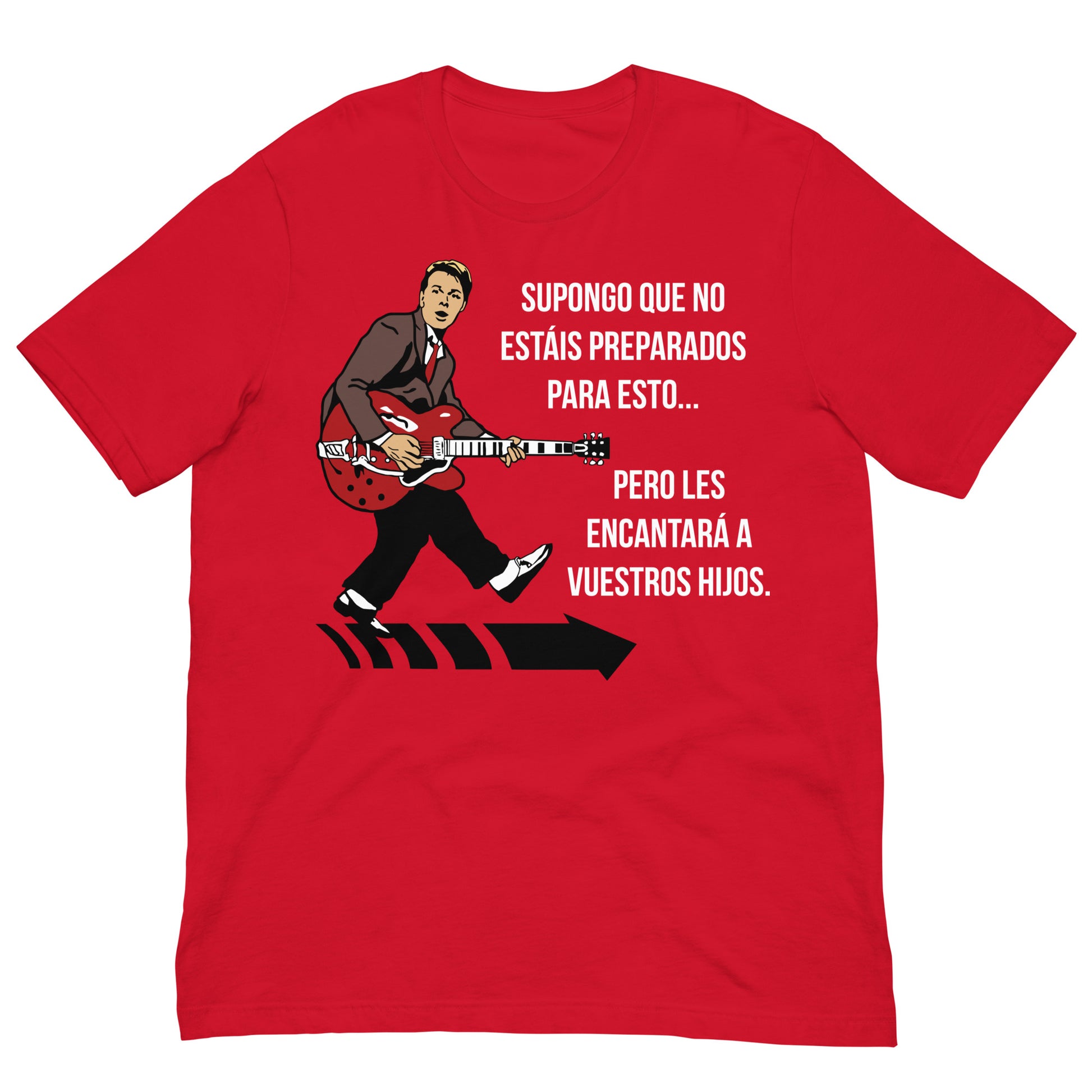 camiseta marty mcfly guitarra chuck berry regreso al futuro en color rojo