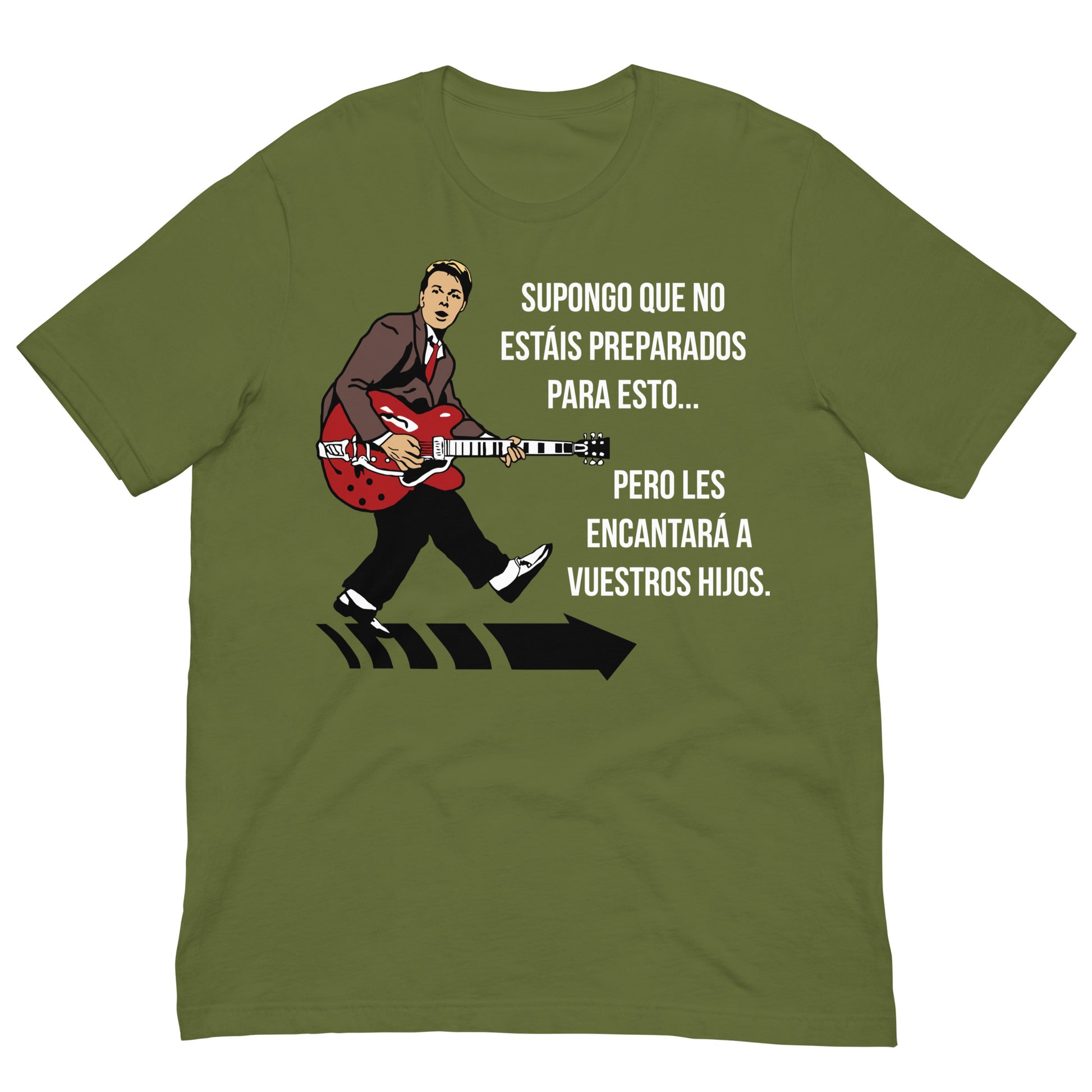 camiseta marty mcfly guitarra chuck berry regreso al futuro en color verde oliva