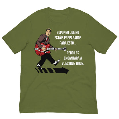 camiseta marty mcfly guitarra chuck berry regreso al futuro en color verde oliva