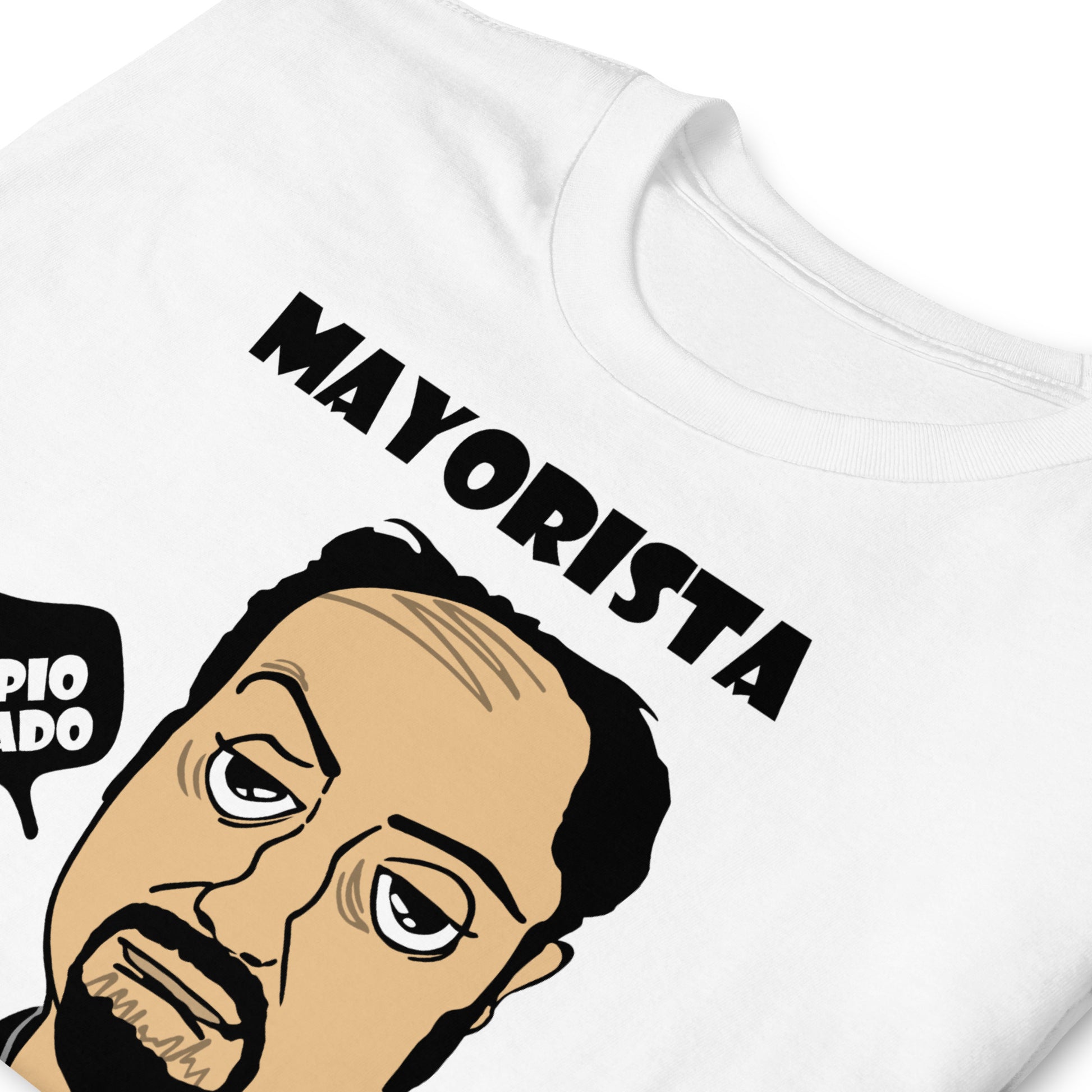 detalle de camiseta mayorista no limpio pescado de antonio recio de la que se avecina en color blanco