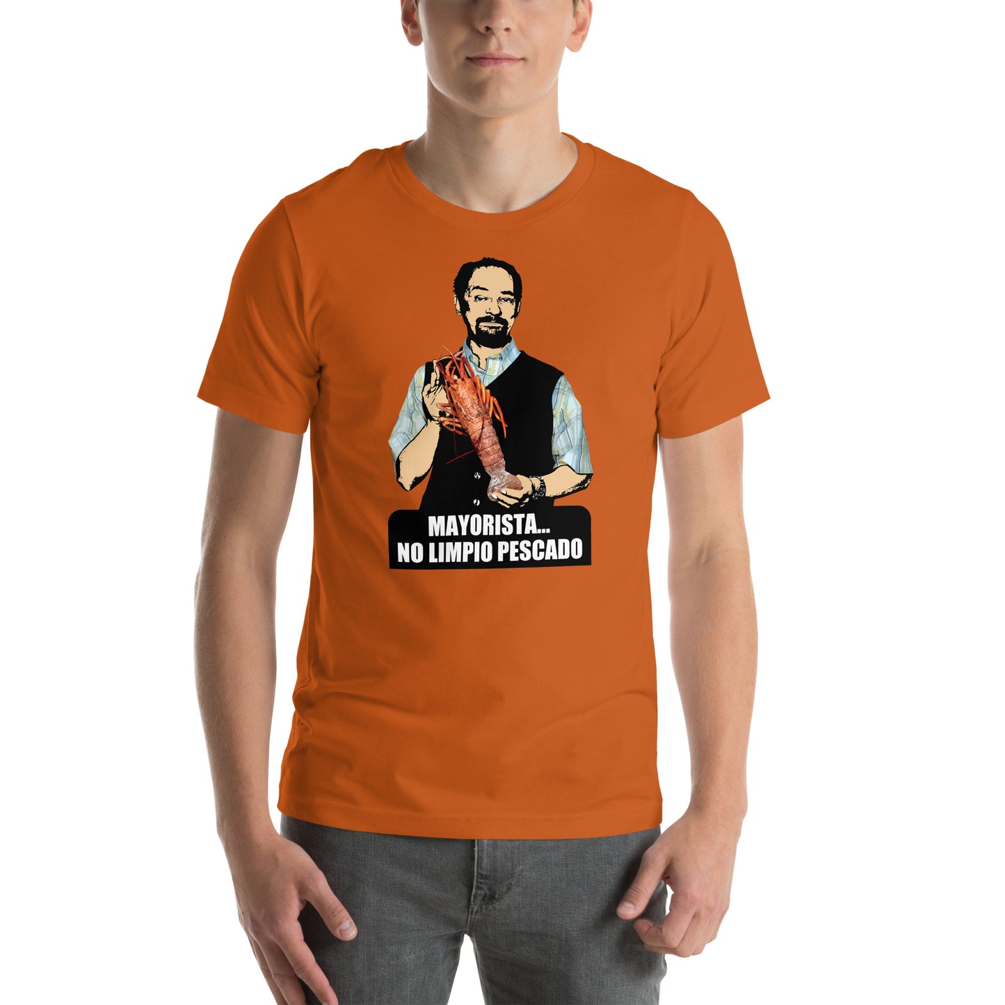 hombre con camiseta mayorista no limpio pescado de antonio recio de la que se avecina en color naranja