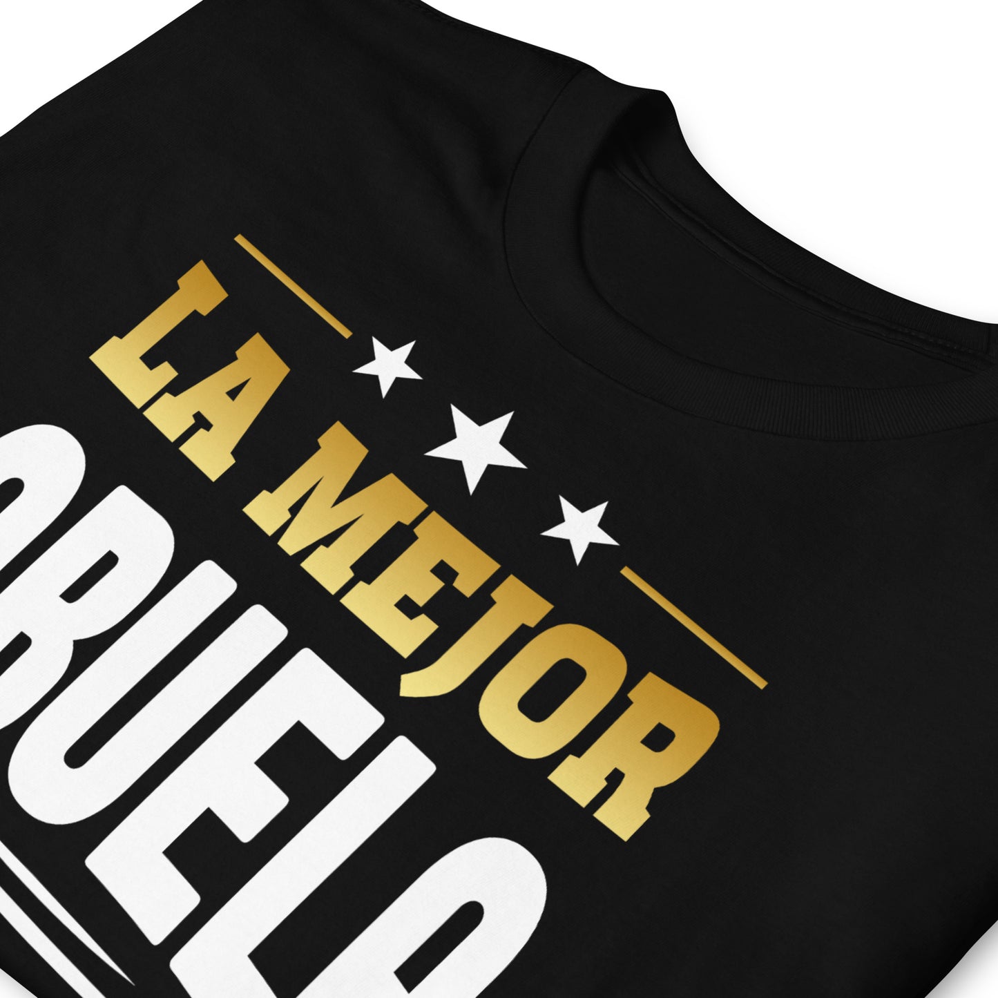 detalle de camiseta la mejor abuela del mundo negra