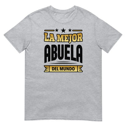 camiseta la mejor abuela del mundo letras doradas gris