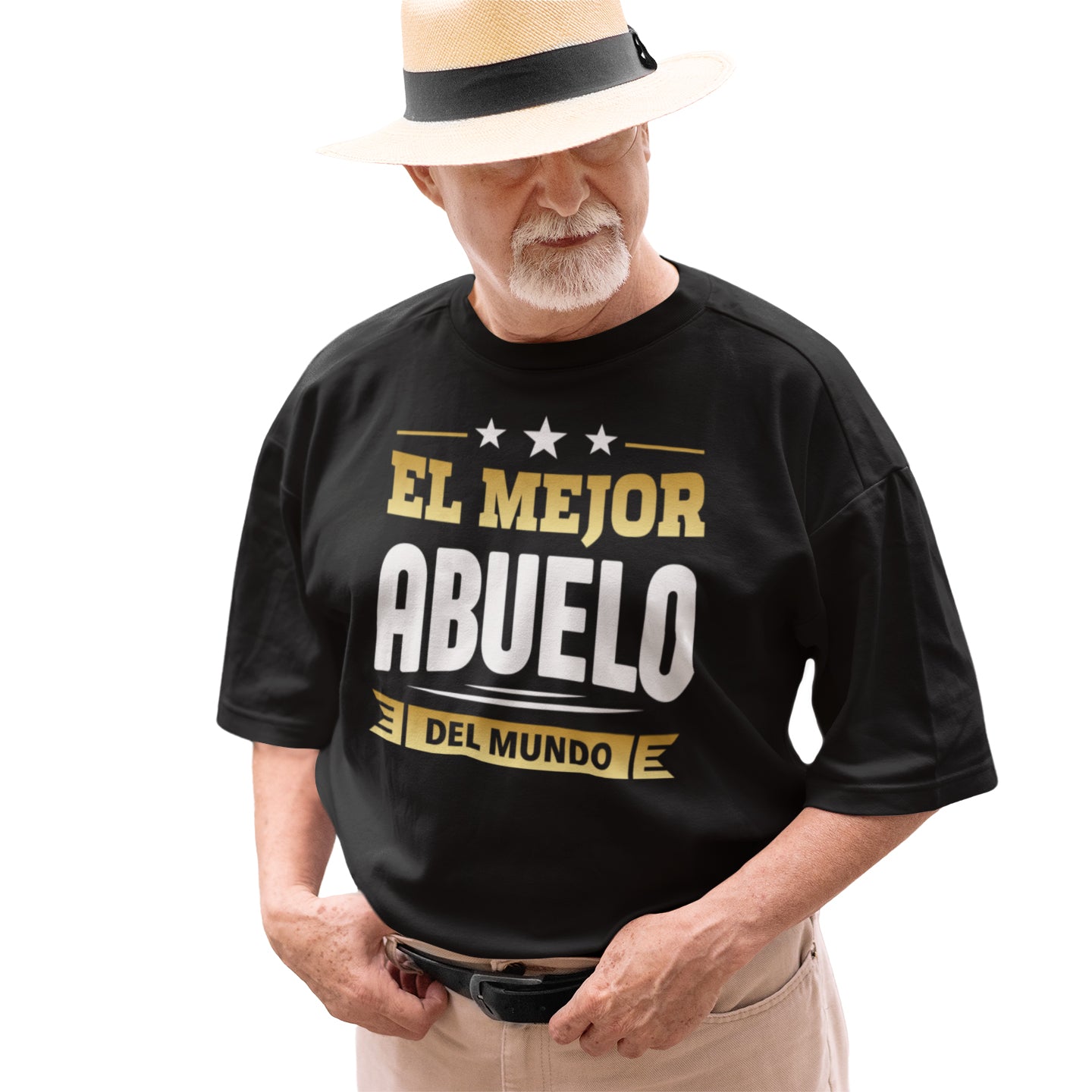 hombre con camiseta el mejor abuelo del mundo negra