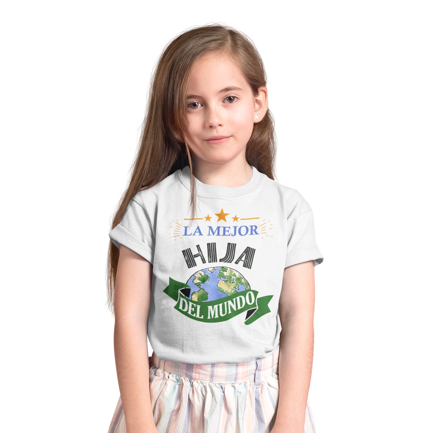 niña con camiseta la mejor hija del mundo infantil blanca