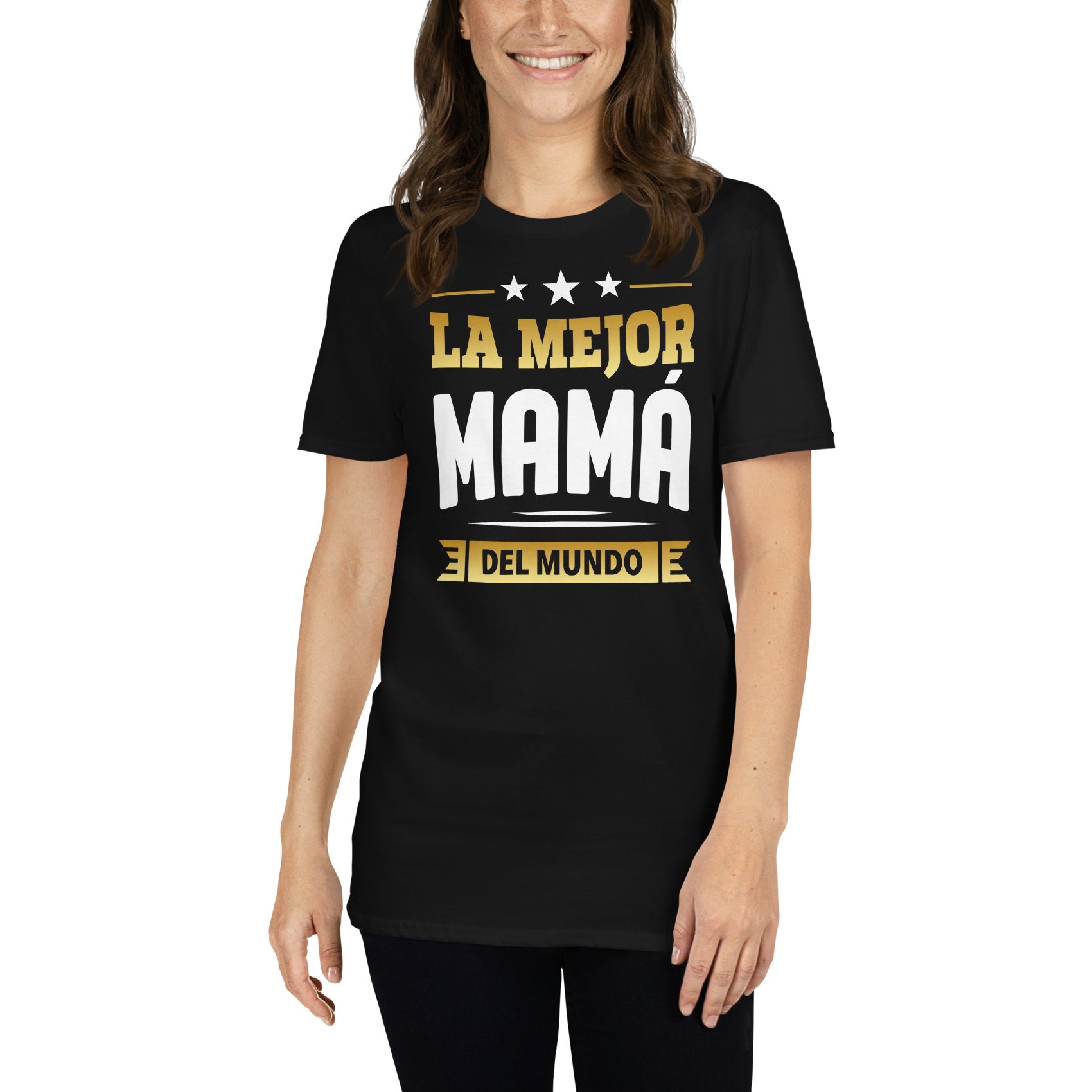 mujer con camiseta la mejor mama del mundo negra