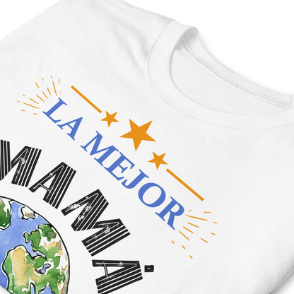 detalle de camiseta la mejor mama del mundo blanca