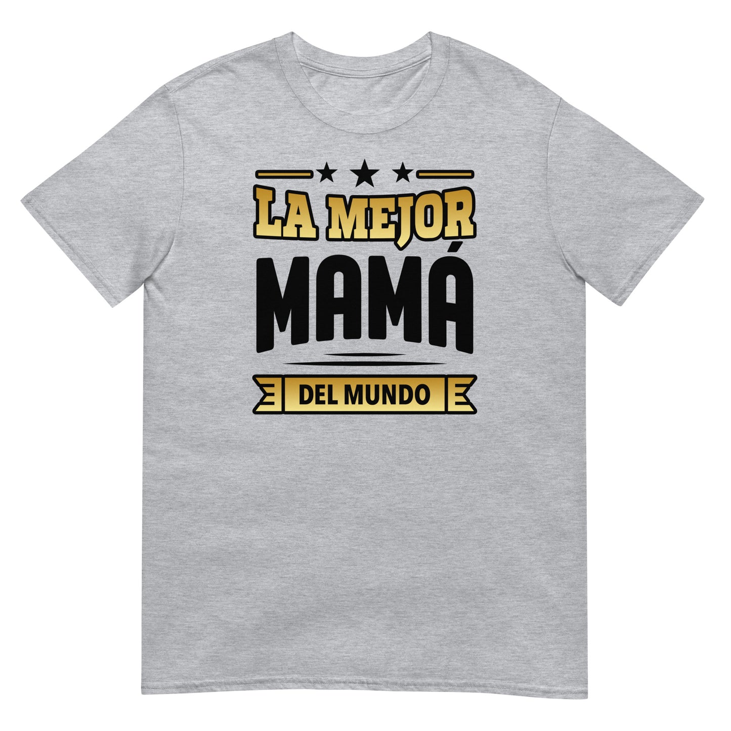 camiseta la mejor mama del mundo letras doradas gris
