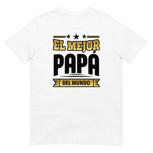 camiseta el mejor papa del mundo letras doradas blanca
