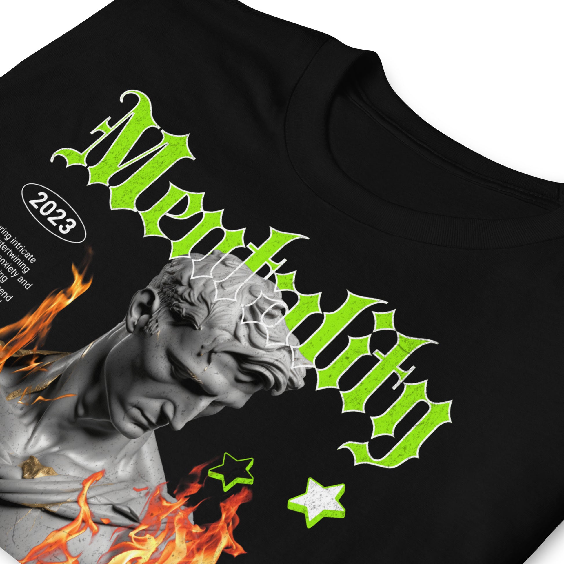 detalle de camiseta mentality over fear siempre original urban en color negro