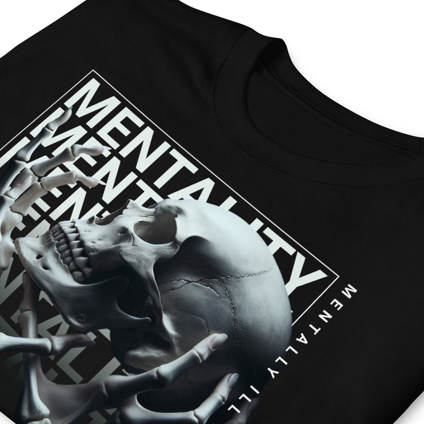 detalle de camiseta mentality skull siempre original urban en color negro