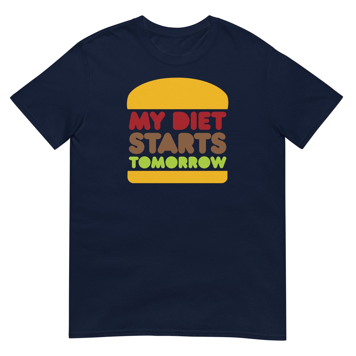 camiseta mi dieta empieza manana hamburguesa en color azul marino