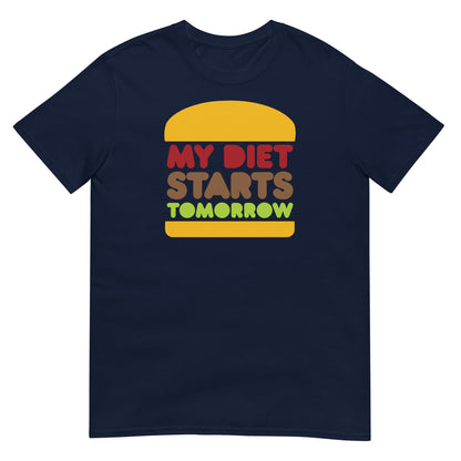 camiseta mi dieta empieza manana hamburguesa en color azul marino