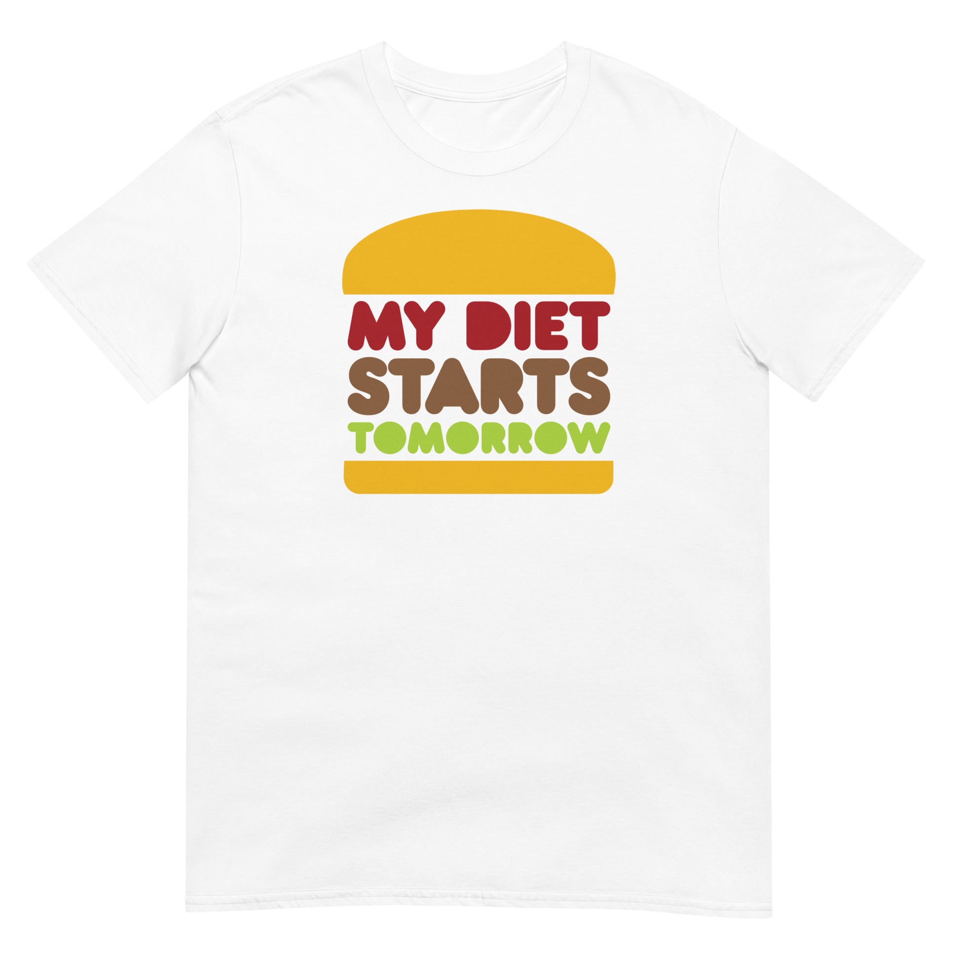camiseta mi dieta empieza manana hamburguesa en color blanco
