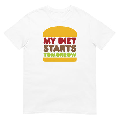 camiseta mi dieta empieza manana hamburguesa en color blanco