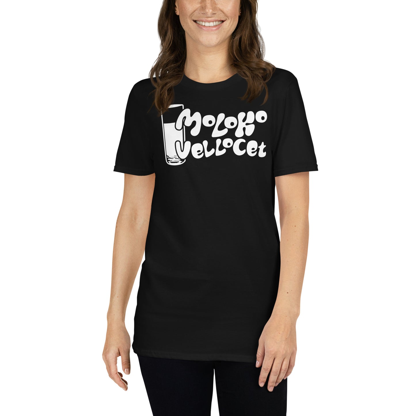 mujer con camiseta moloko vellocet a clockwork orange negra