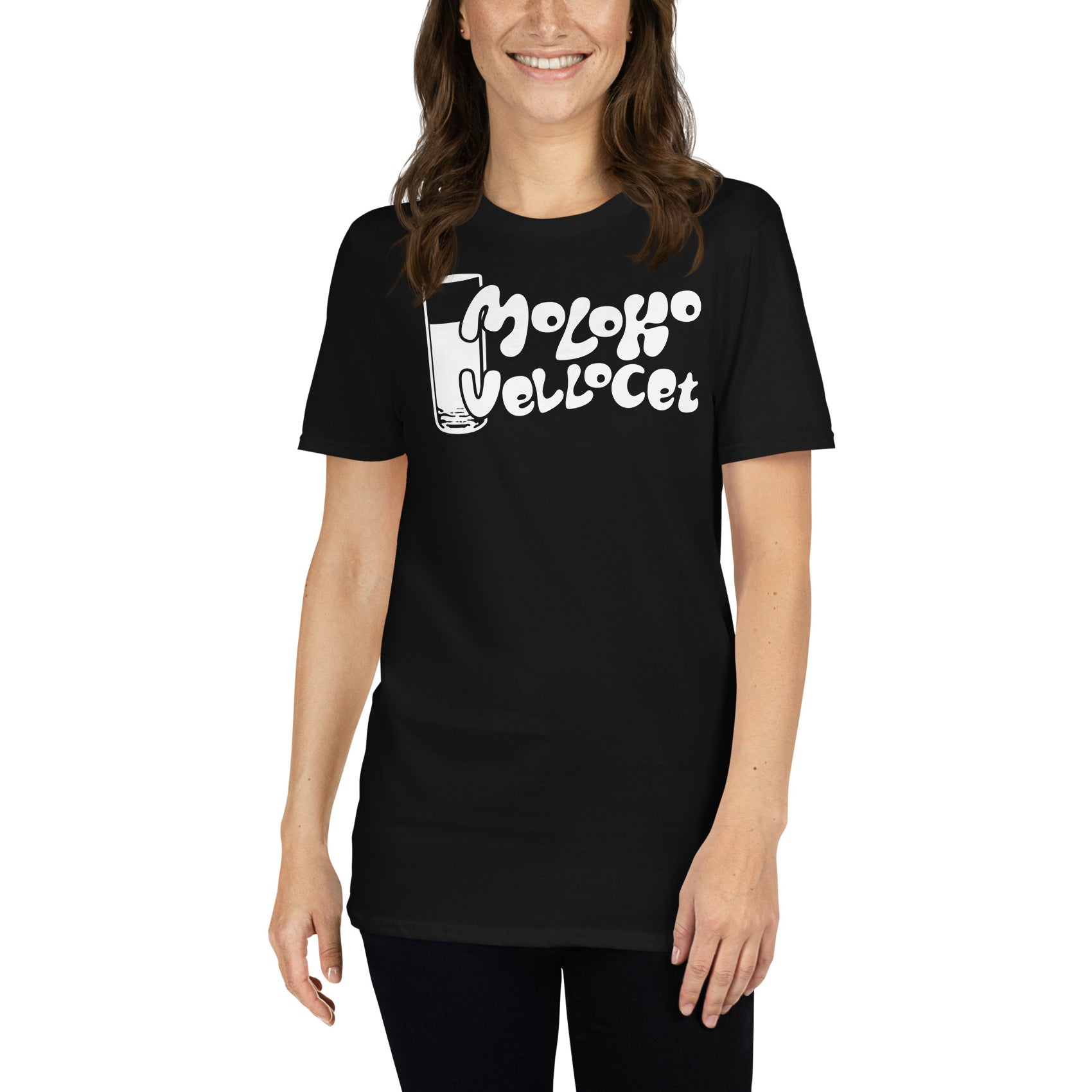 mujer con camiseta moloko vellocet a clockwork orange negra