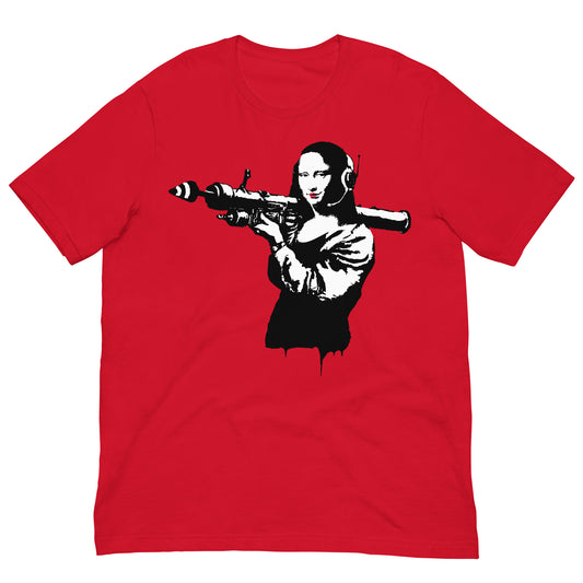 camiseta mona lisa bazooka banksy arte urbano roja