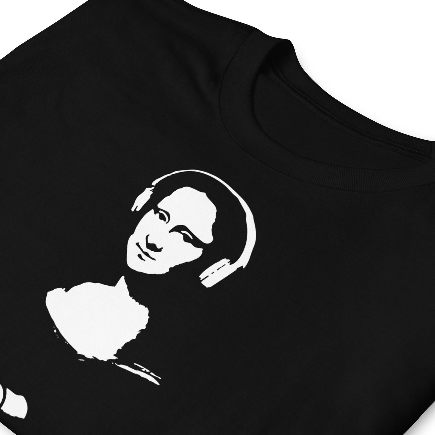 detalle de camiseta mona lisa dj la gioconda deejay en color negro