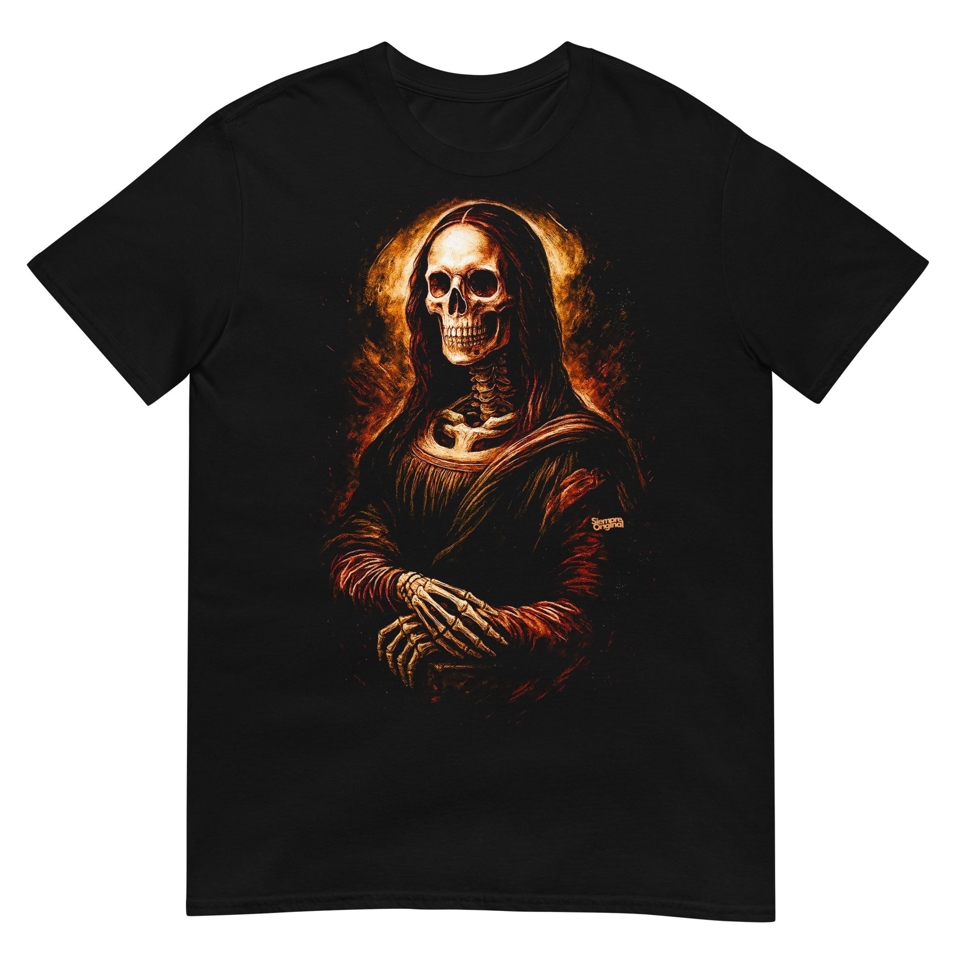 camiseta camiseta mona lisa esqueleto negra
