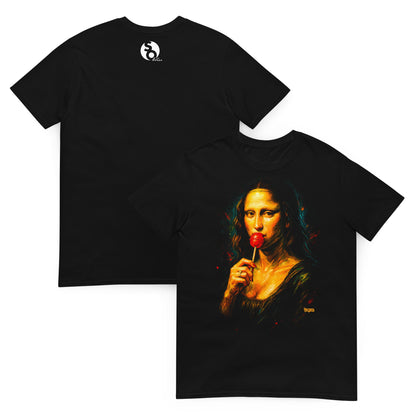 camiseta mona lisa gioconda lollipop urbanwear delante y detras en color negro