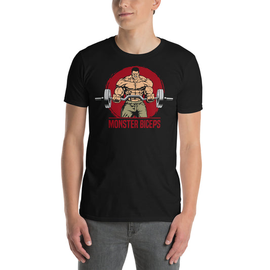 hombre con camiseta monster biceps gym gimnasio fitness en color negro