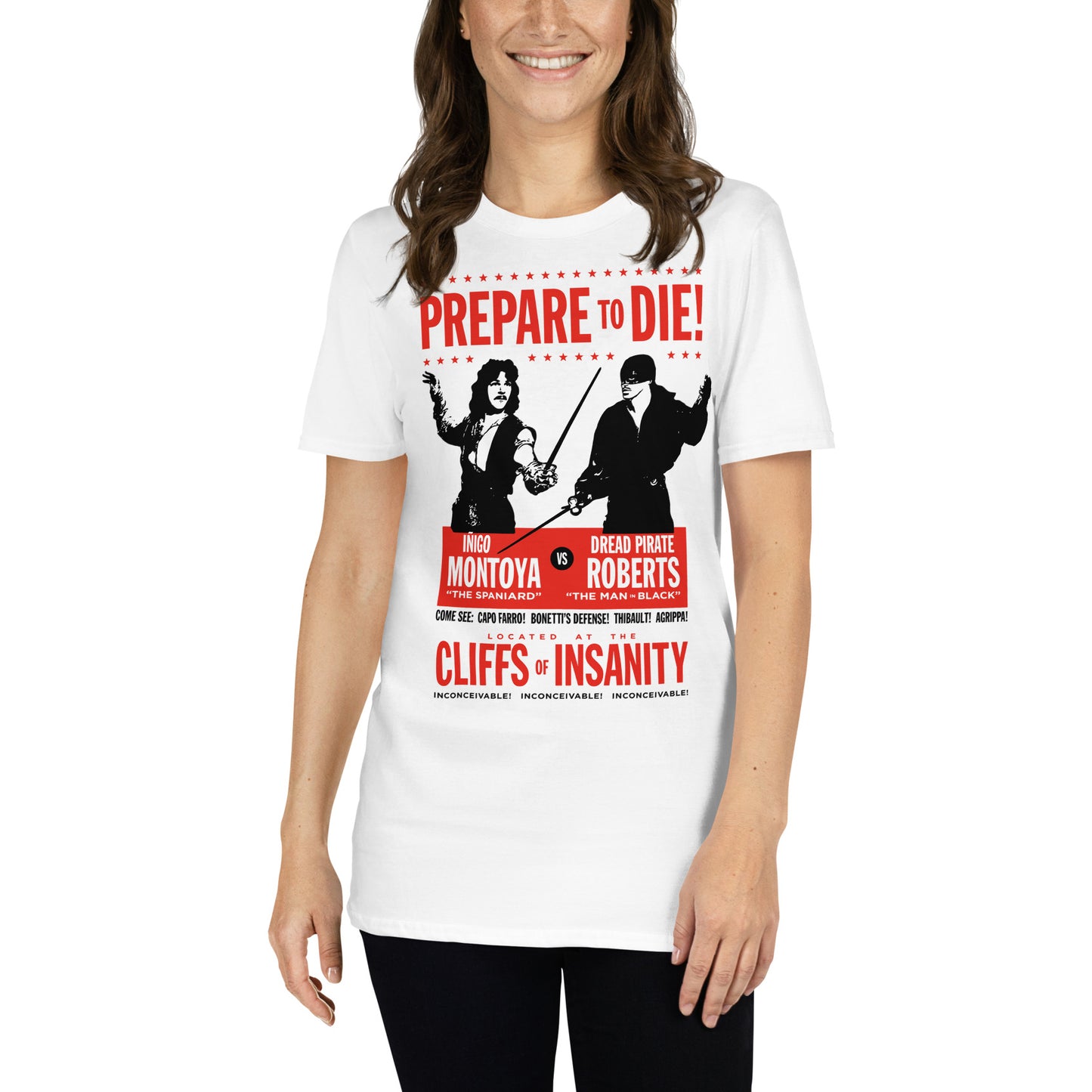 mujer con camiseta inigo montoya dread pirate roberts the princess bride blanca