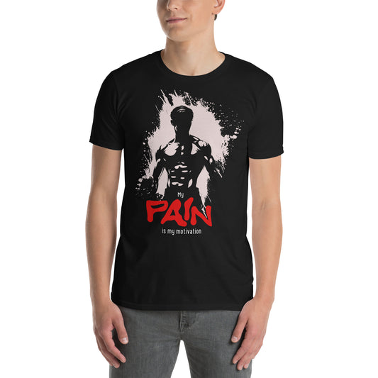 hombre con camiseta my pain is my motivation gym gimnasio fitness en color negro