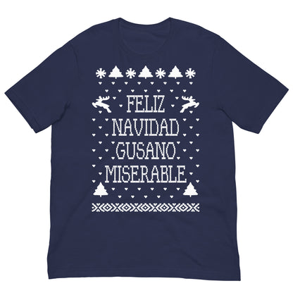 camiseta feliz navidad gusano miserable solo en casa azul marino