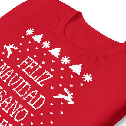 detalle de camiseta feliz navidad gusano miserable solo en casa roja