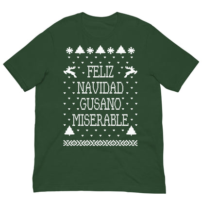 camiseta feliz navidad gusano miserable solo en casa verde botella