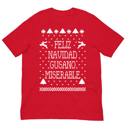 camiseta feliz navidad gusano miserable solo en casa roja