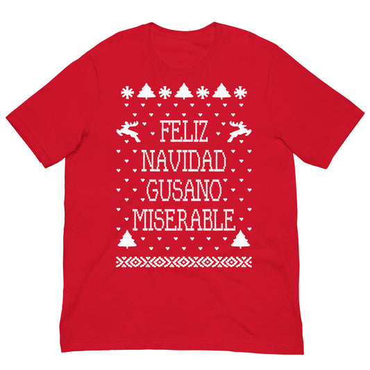camiseta feliz navidad gusano miserable solo en casa roja
