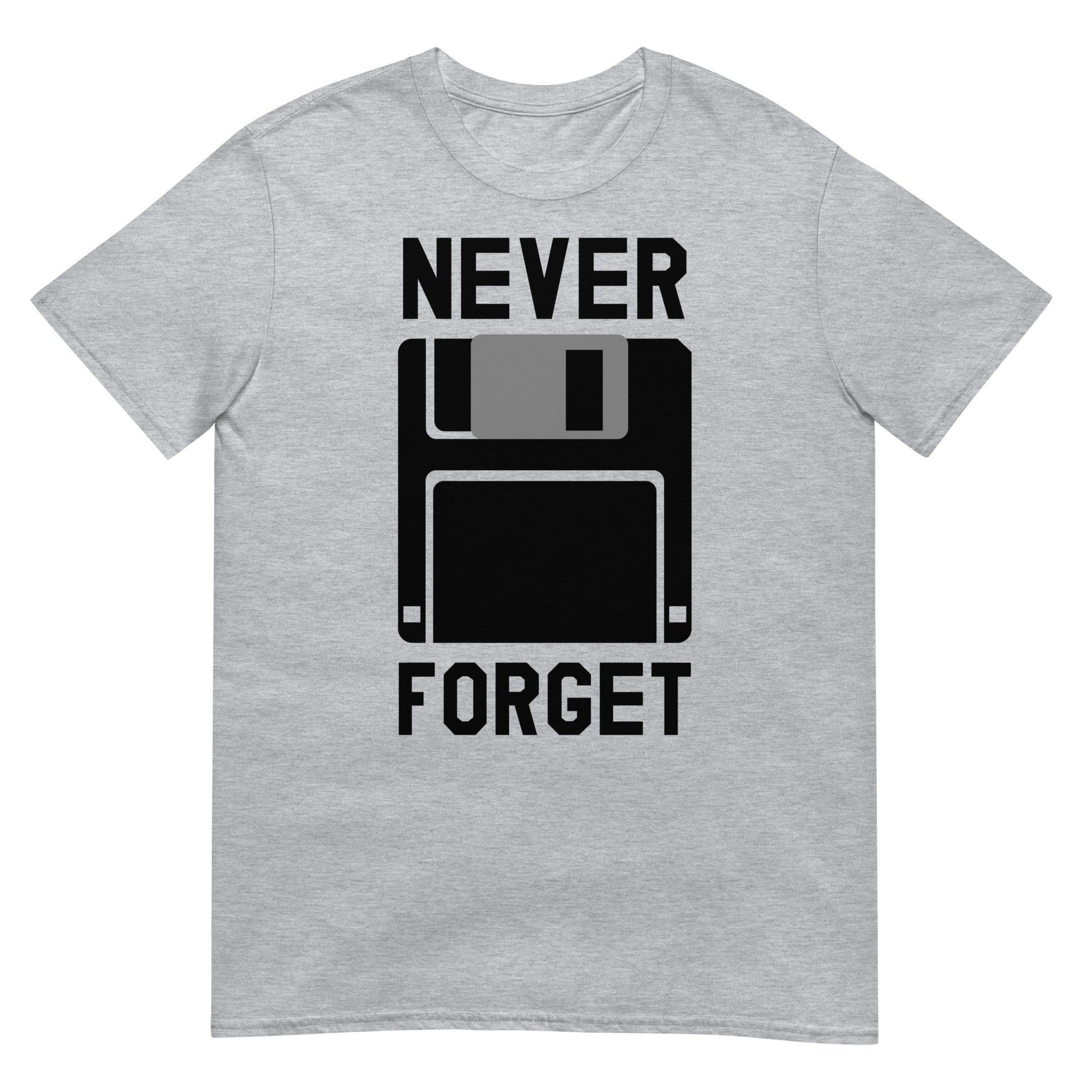 camiseta never forget disquete gris
