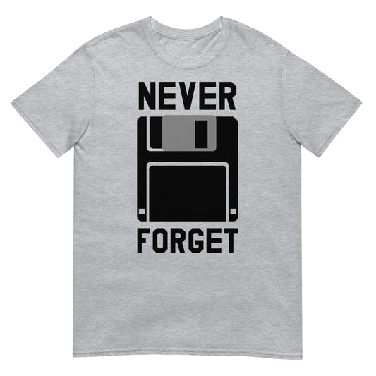 camiseta never forget disquete gris