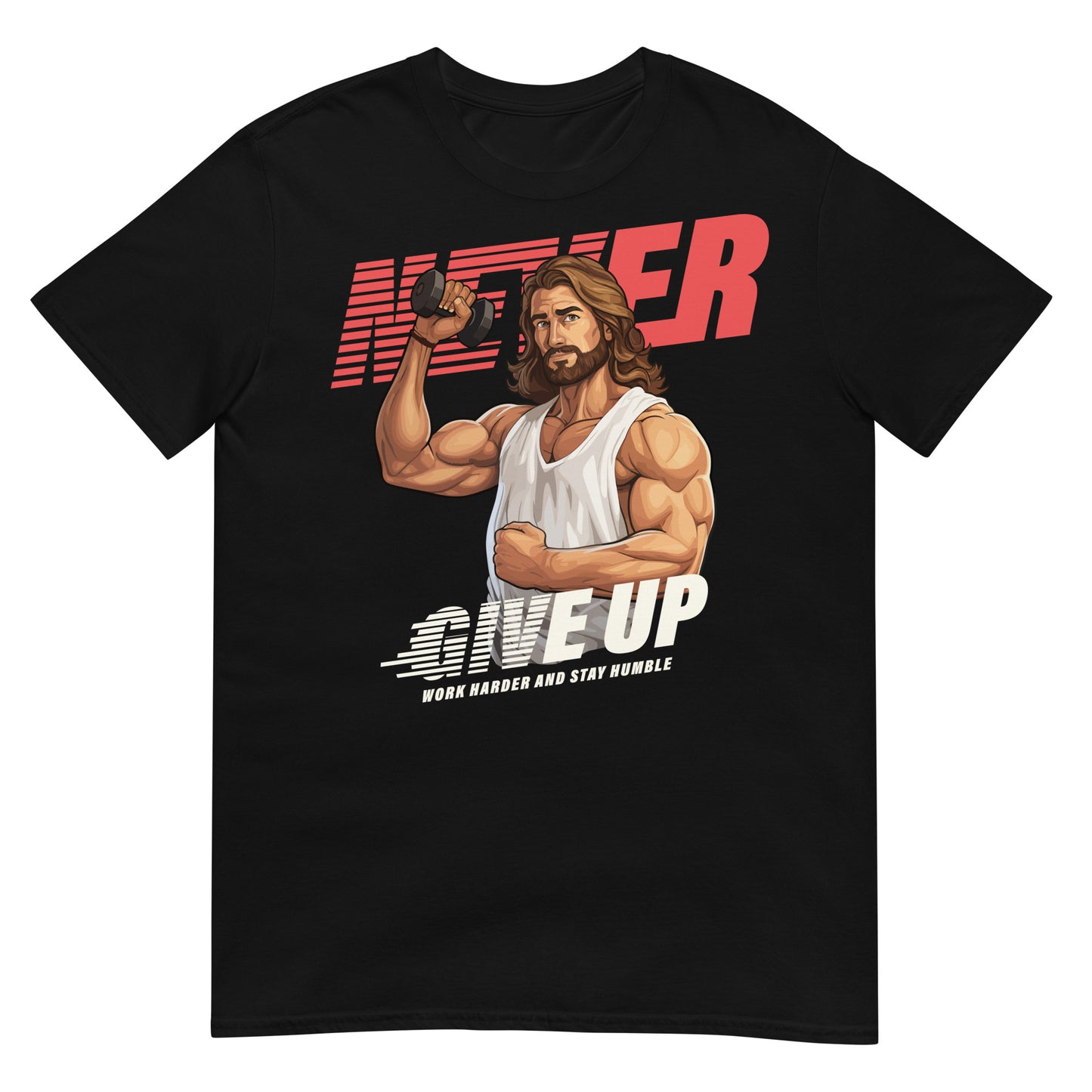 camiseta never give up nunca te rindas jesus gym fitness en color negro