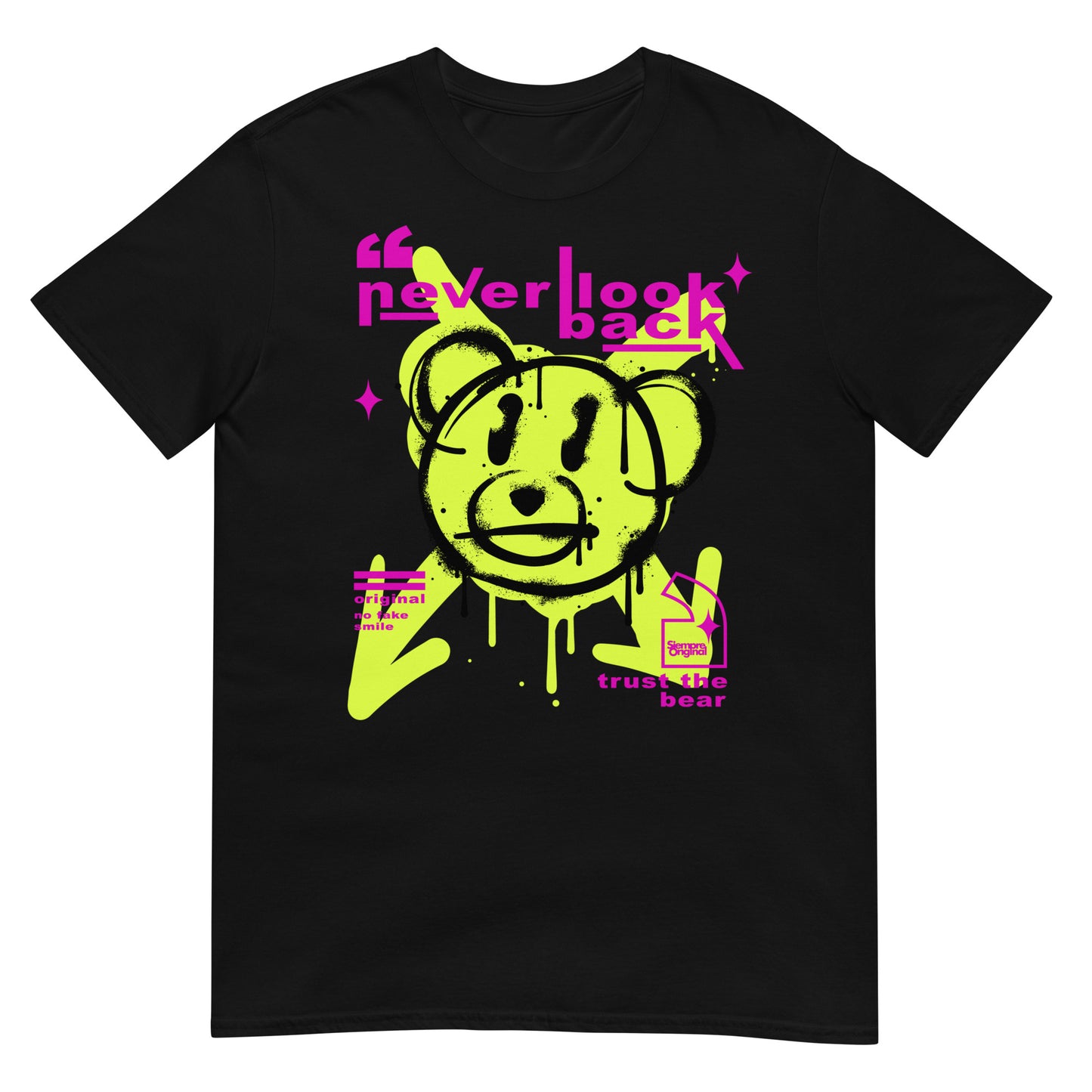 camiseta never look back teddy bear siempre original urban en color negro